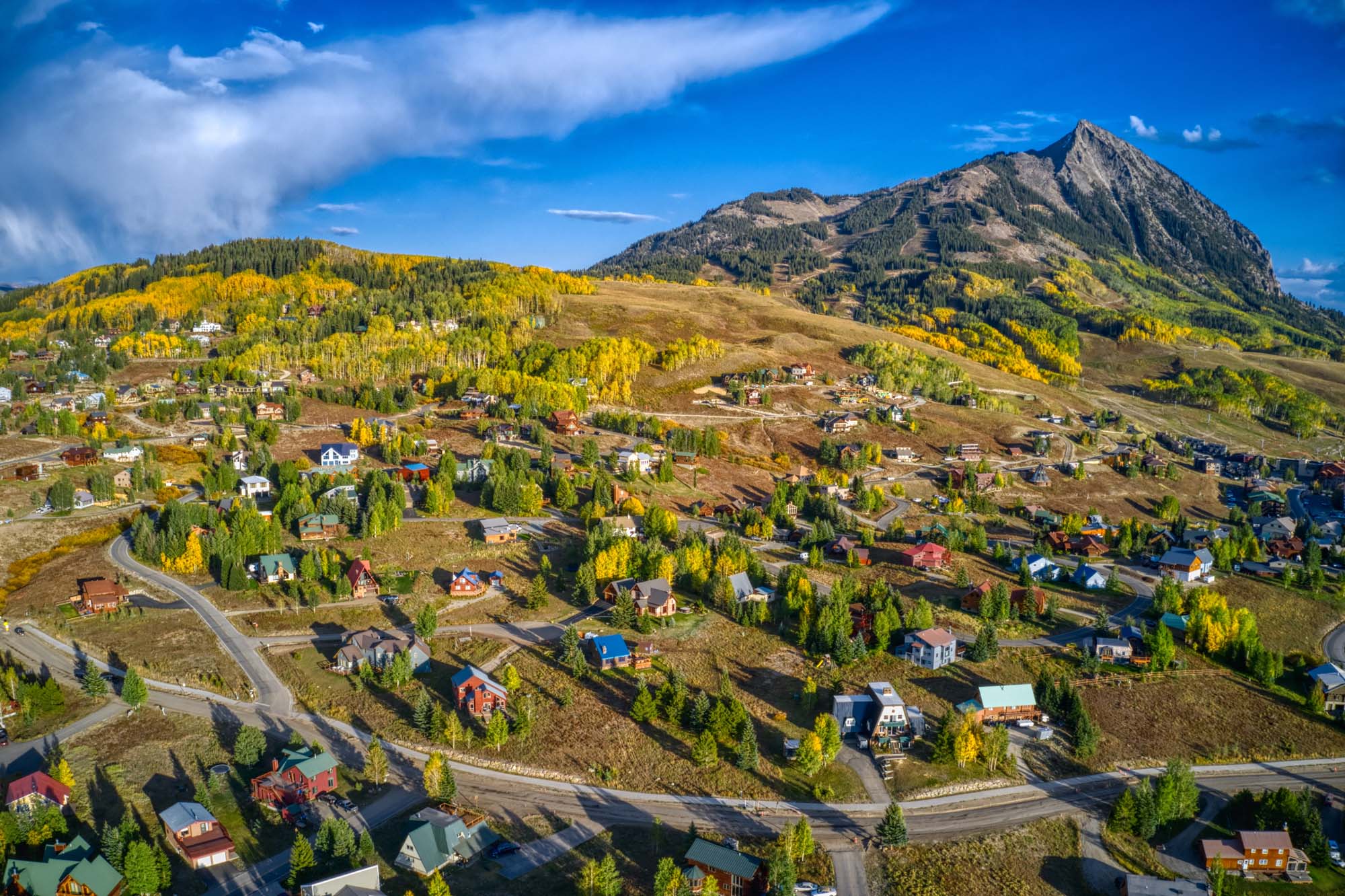Aerial view of the popular ski town of Crested Butte