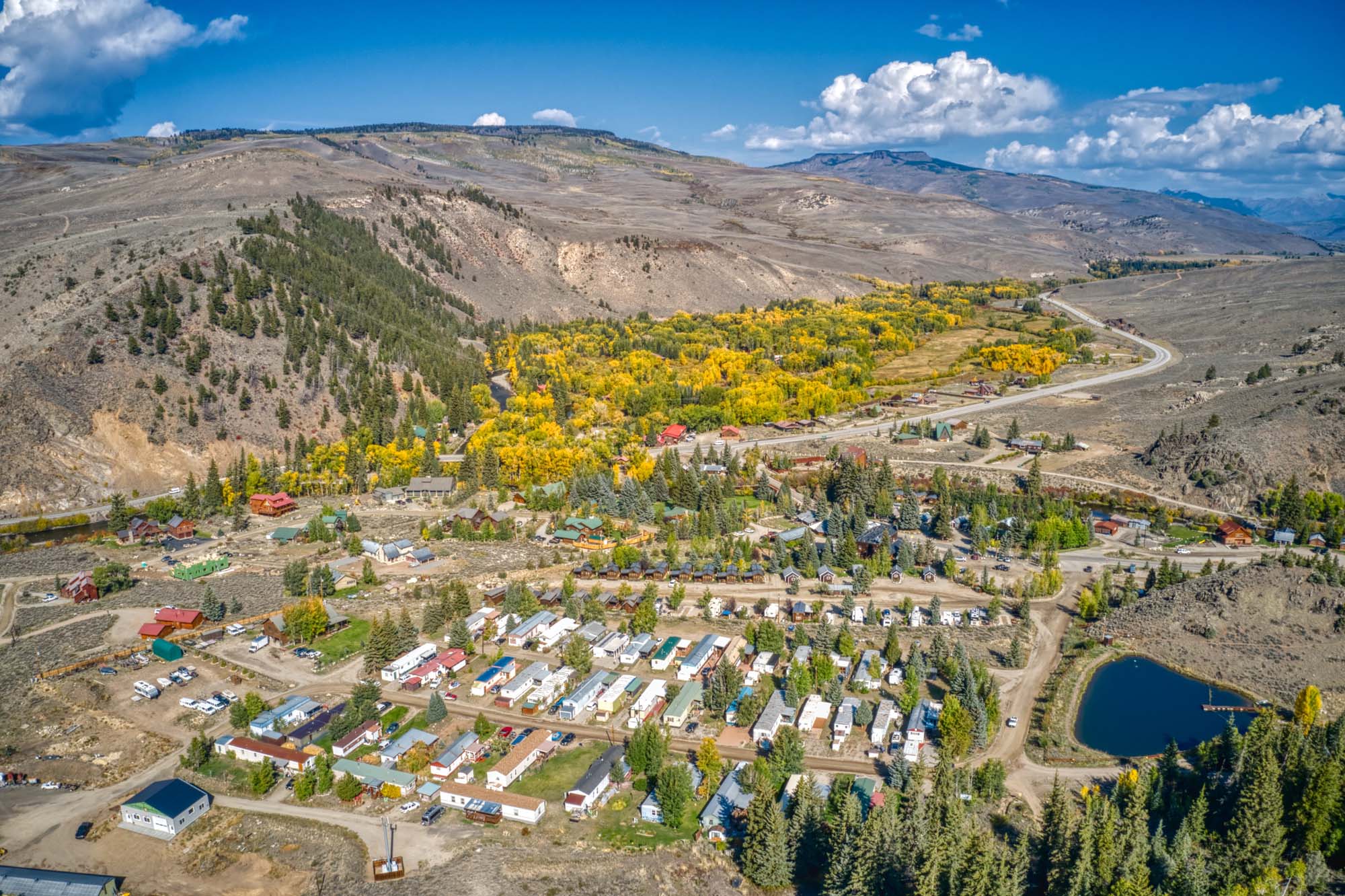 Aerial View of Almont, Colorado in Peak Fall Colors