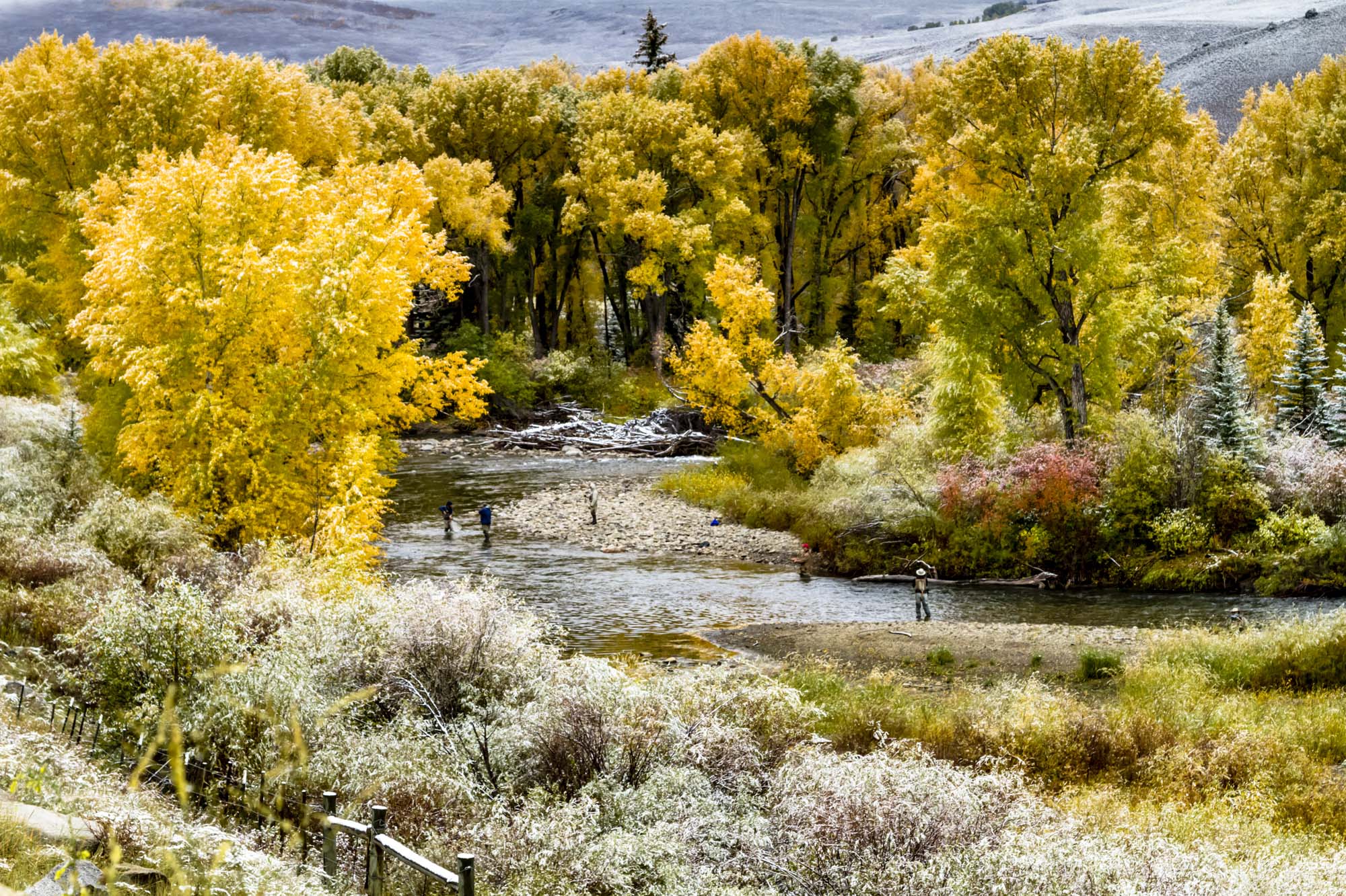 Frosty,Autumn,Mountain,Scene,Of,Fisherman,Fishing,On,River,With