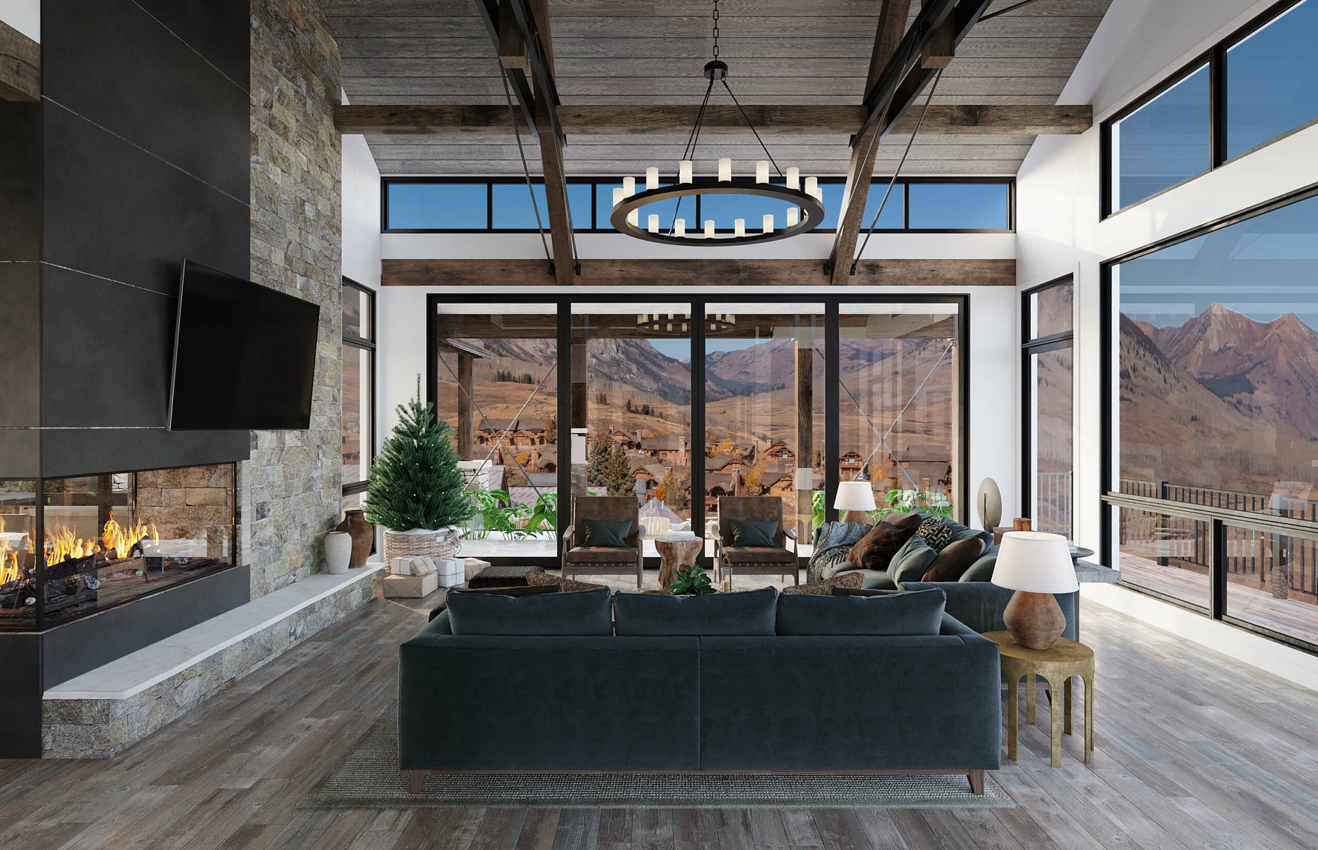 18 Walking Deer Lane Mt. Crested Butte, Colorado - living room views rendering